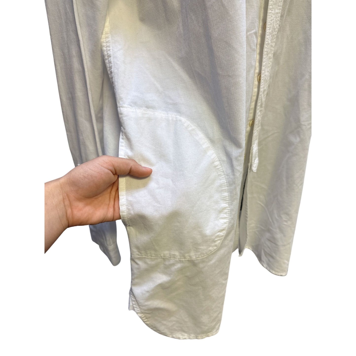 CP Shades White Thin-Wale Corduroy Button-Up Tunic Blouse Size Large