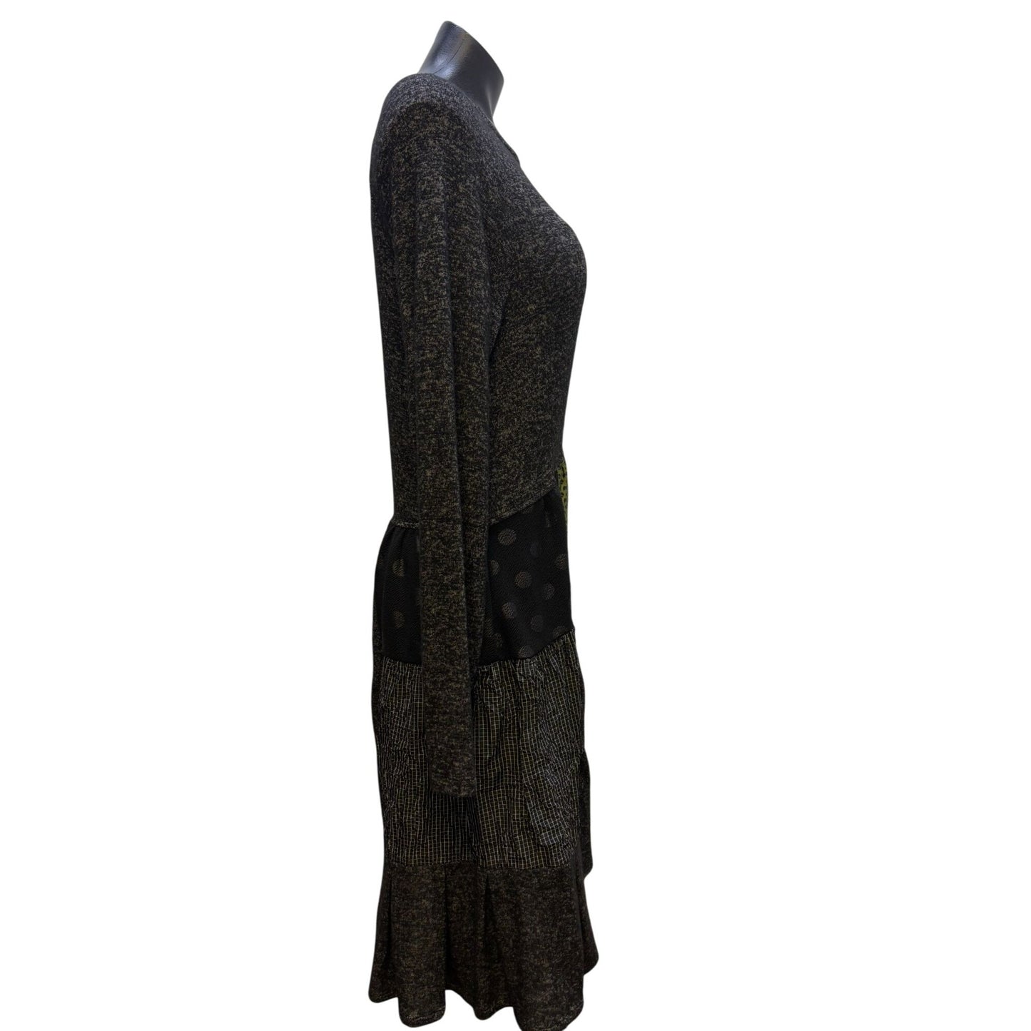 Alembika Long Sleeve Patchwork Dress Grey Black M
