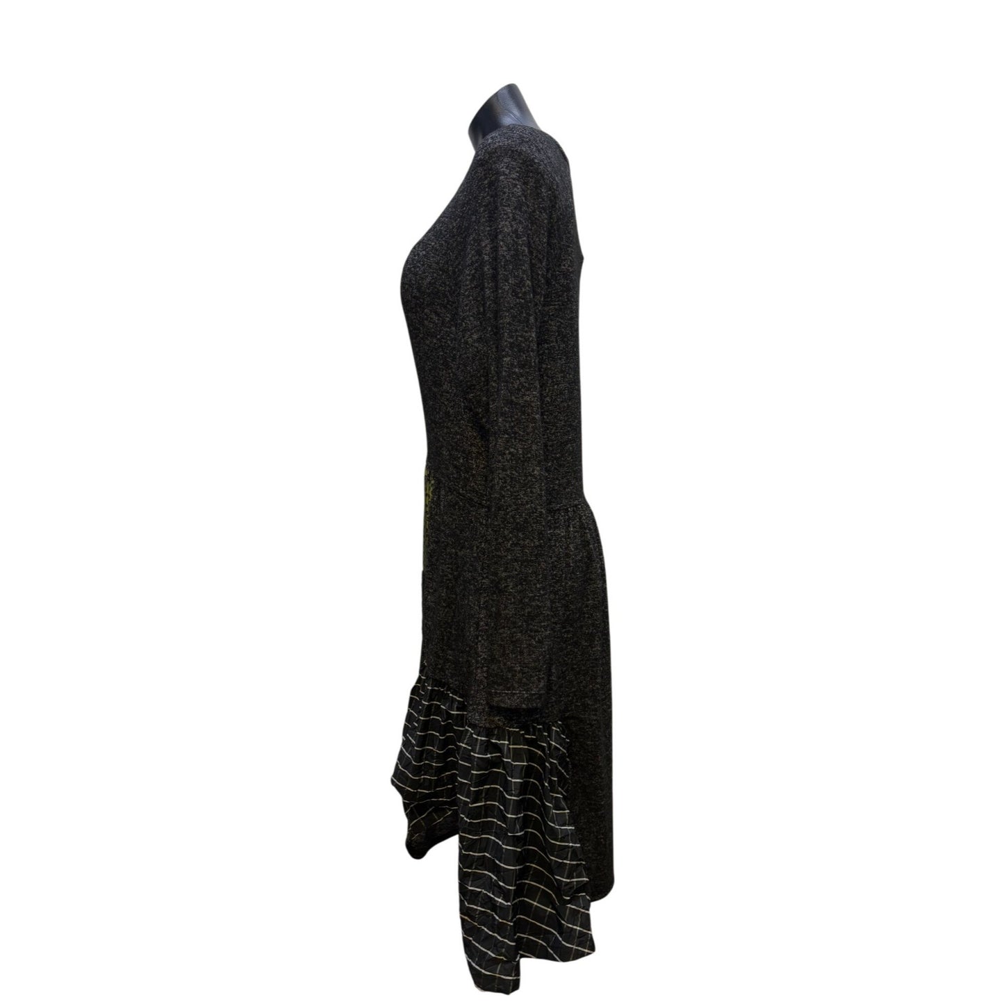 Alembika Long Sleeve Patchwork Dress Grey Black M