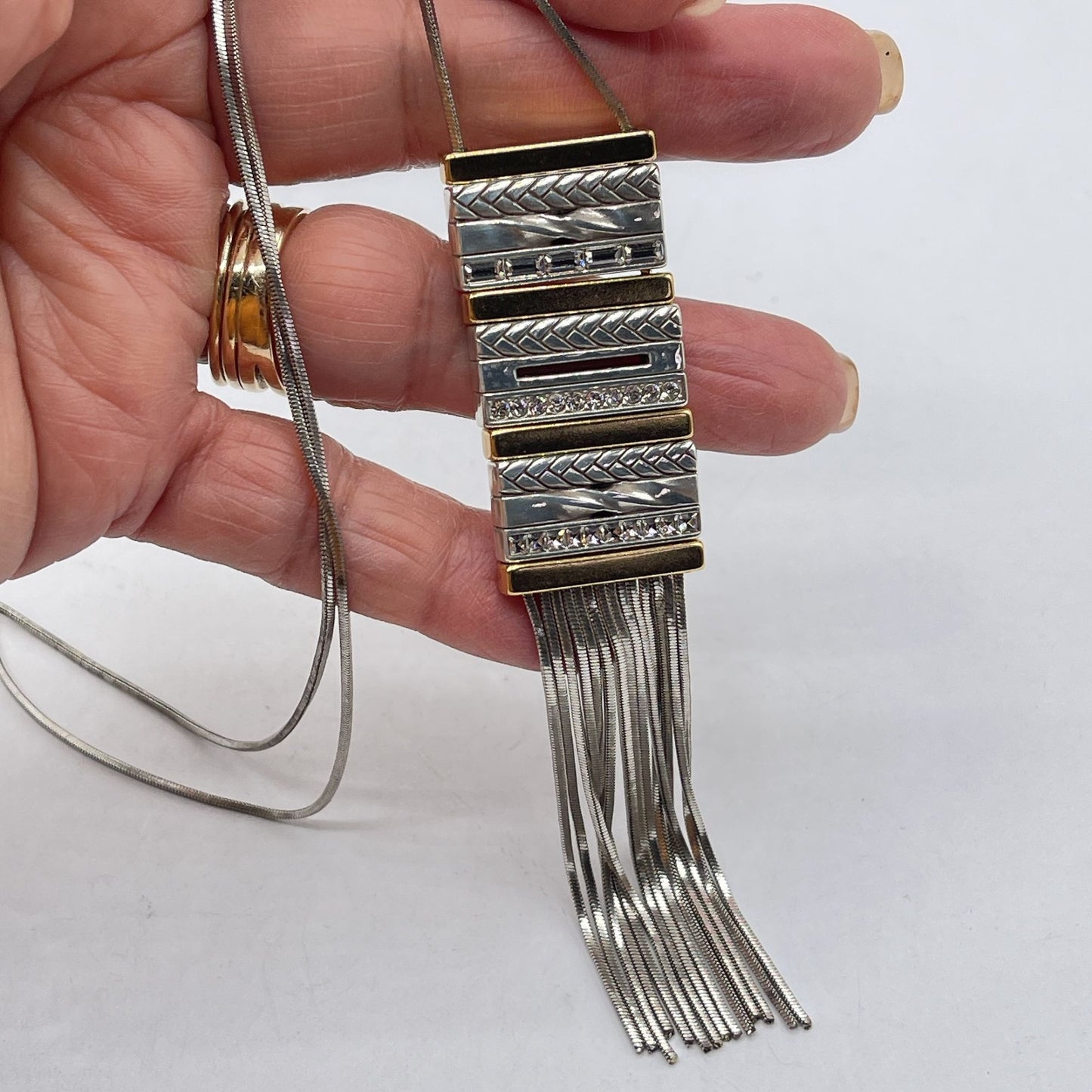 Brighton Tassel Necklace In Silver & Gold Tone Metal Long