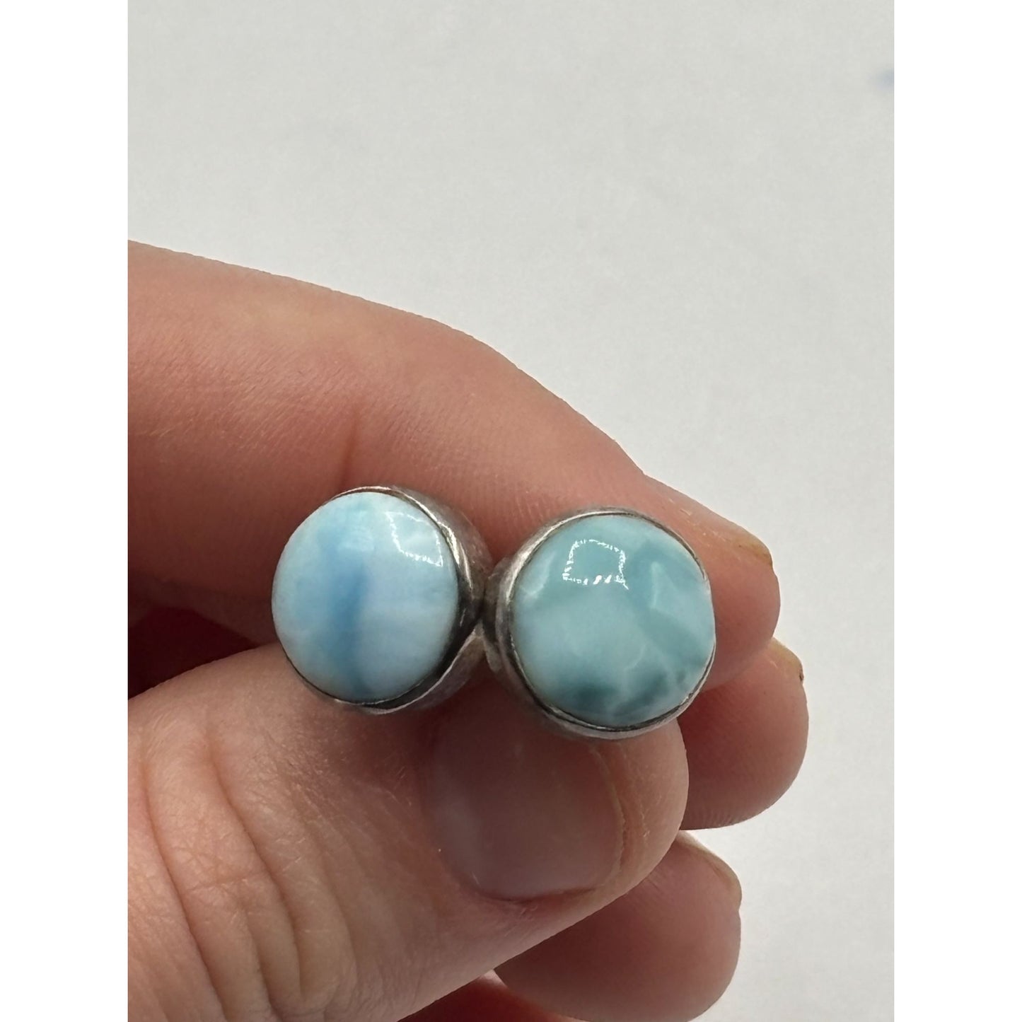 Larimar & Sterling Silver Round Stud Earrings