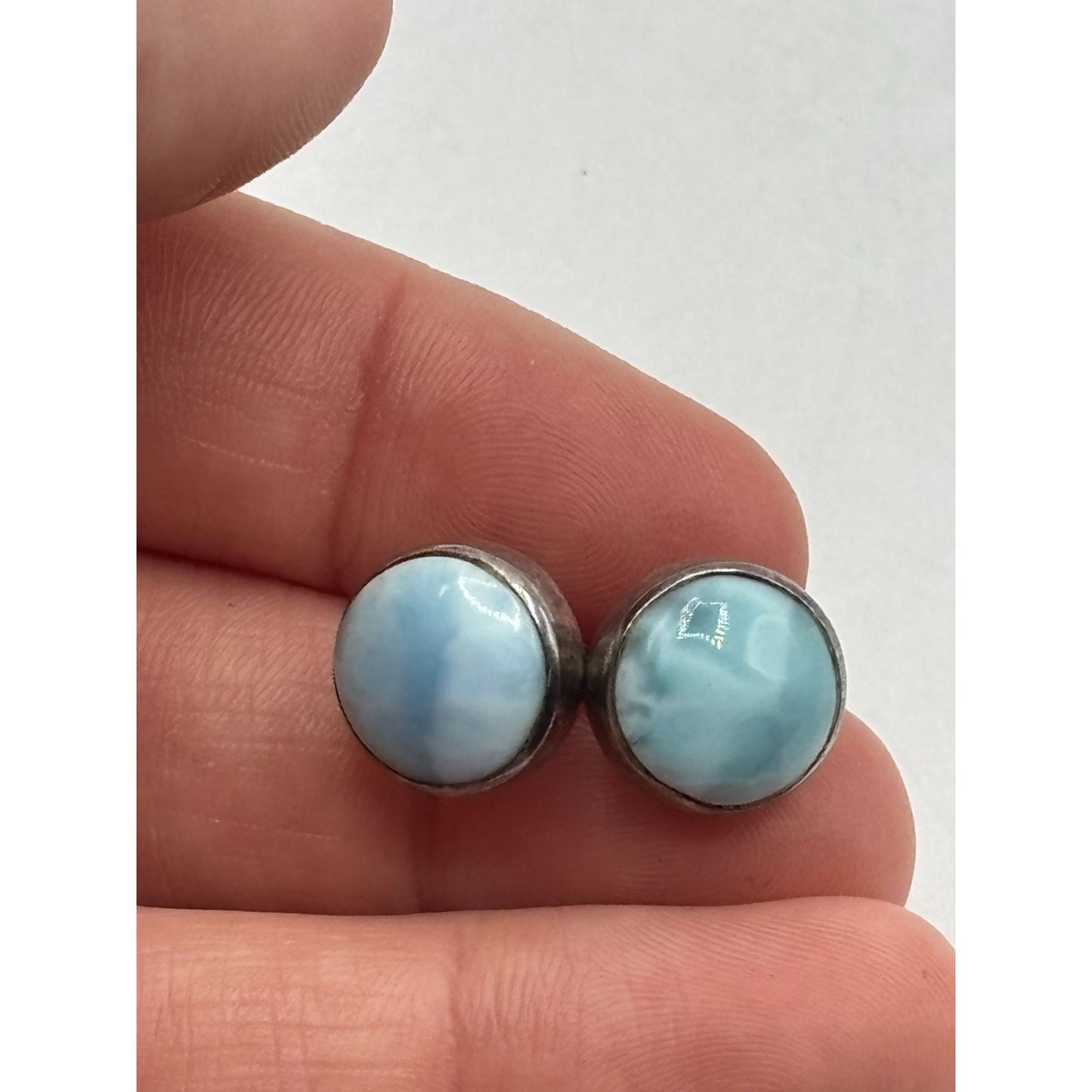 Larimar & Sterling Silver Round Stud Earrings
