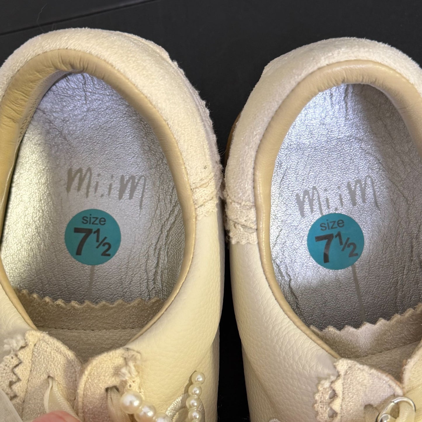 Elegant Bone White Pearl Embellished Low-Top Sneakers 7.5