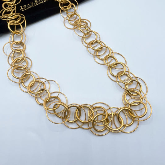 Joan Rivers Classics Collection Gold-Tone Interlinked Circle Statement Necklace With Original Box & Pouch