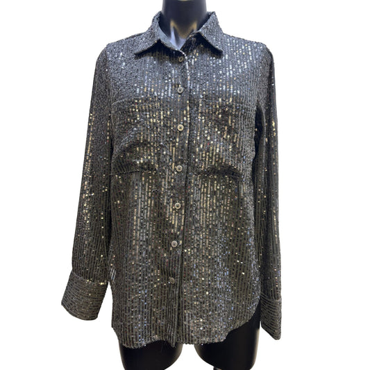 NWT Anthropologie Gray Sequin Blouse M