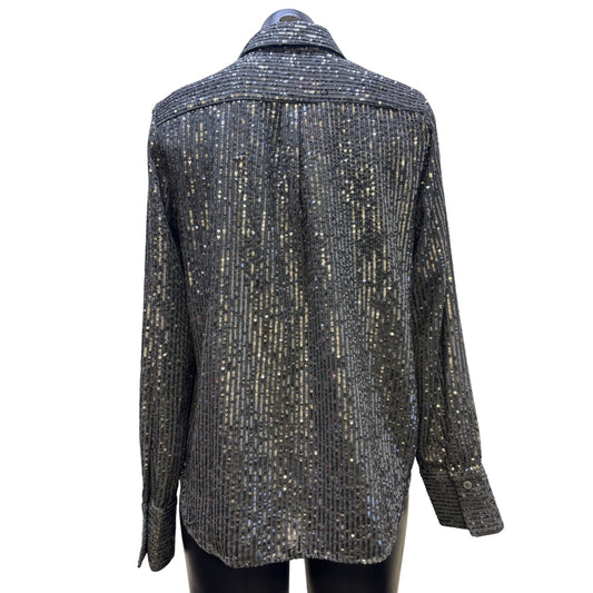 NWT Anthropologie Gray Sequin Blouse M