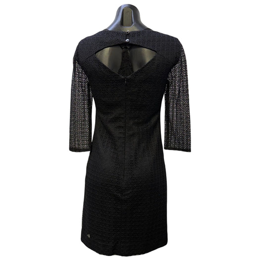 Trina Turk Black Lace Sheath Dress With 3/4 Sleeves Open Back Size 0