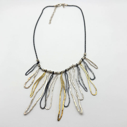 PAZ-PZ Israel Modernist Dangle Tri-Color Sterling Silver Beaded Chain Necklace