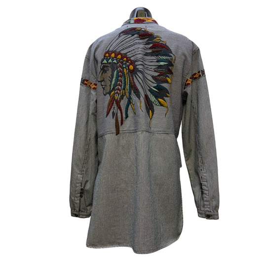 Double D Ranch Blue Stripe Blouse With Colorful Embroidered XL