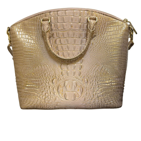 NWOT Brahmin Croc-Embossed Leather Satchel In Pinck Gold With Detachable Strap & Charm L