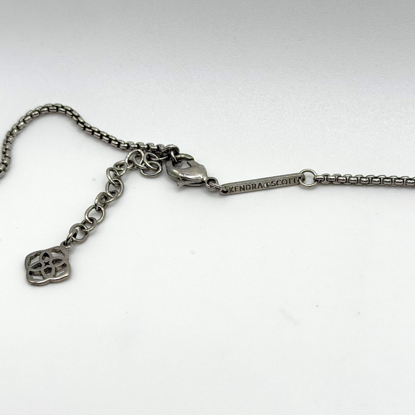 Kendra Scott Silver Tone Necklace With Pink Stone Pendant & Tassel Accent
