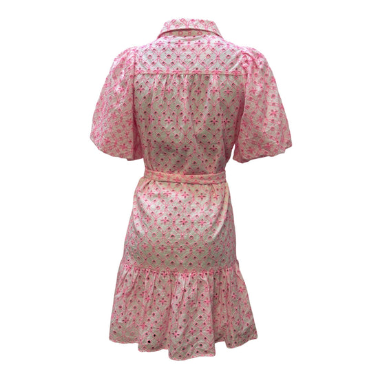 Lilly Pulitzer Eyelet Button-Down Dress With Belt White Pink Size 0