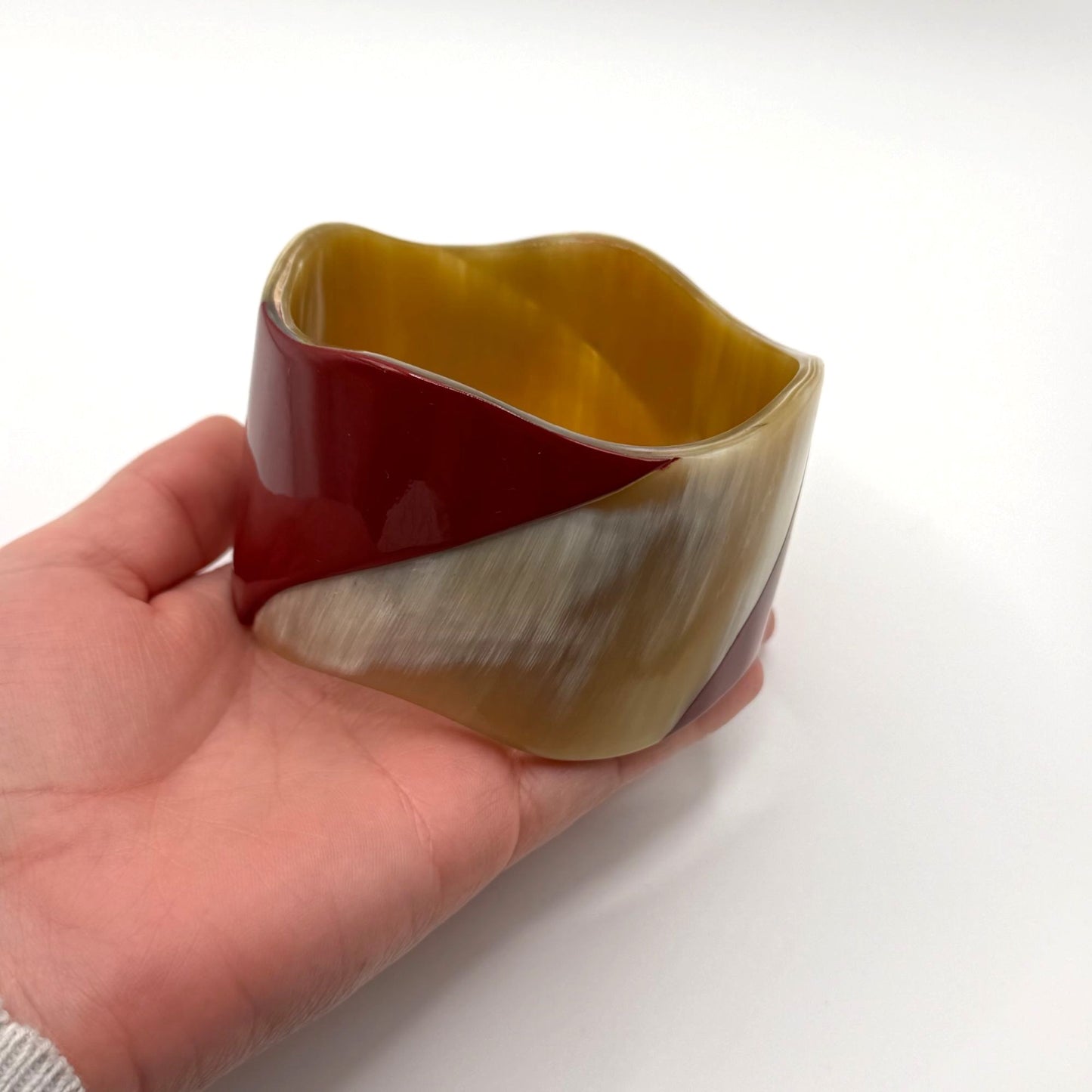 Buffalo Horn Wave Cuff Bracelet With Red Lacquer Accents