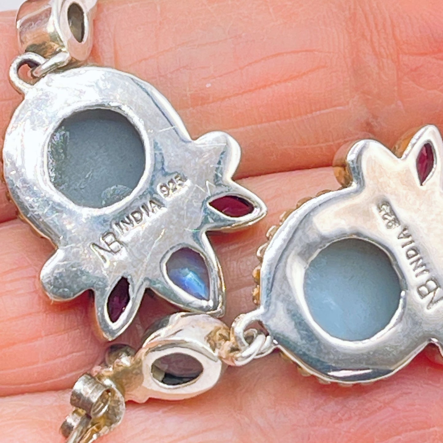 Nicky Butler Sterling Silver Earrings Purple Druzy Moonstone Garnet & Citrine Gems