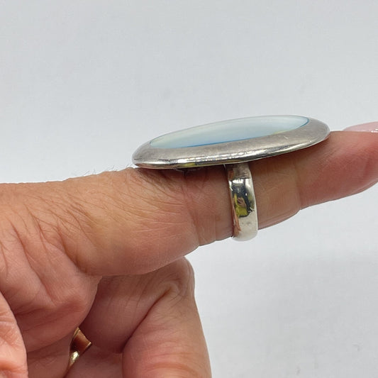 925 Sterling Silver Mother Of Pearl Oval Statement Ring 6