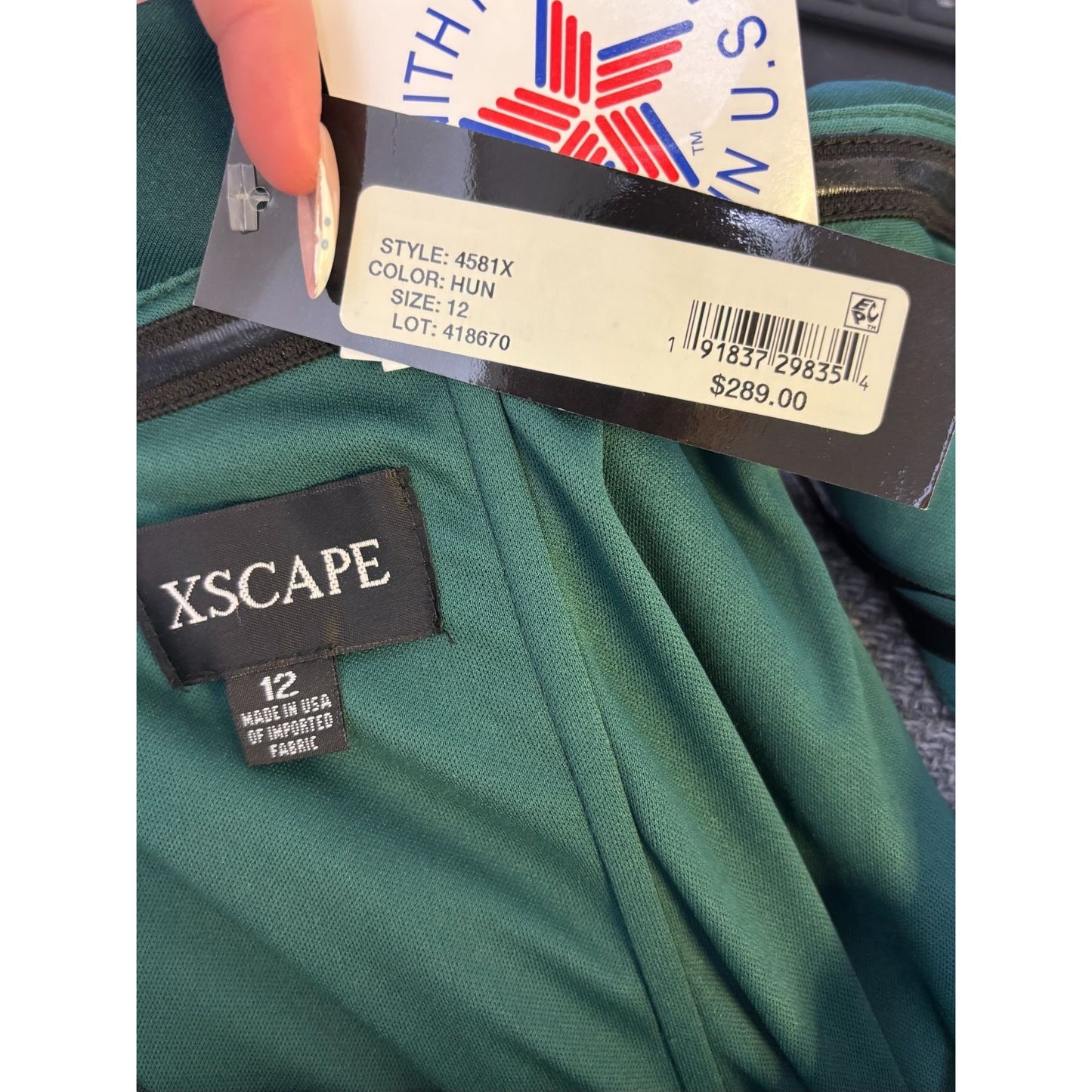 NWT Xscape Green Formal Evening Gown With Draped Neckline Size 12