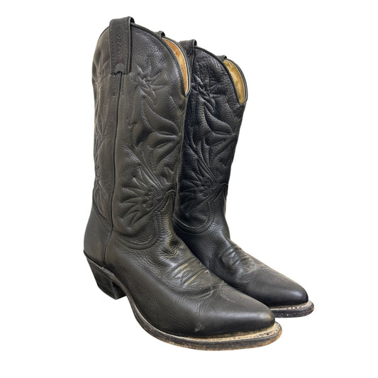 Boulet Western Cowboy Leather Boots Black Size 7.5 Embroidered Stitching