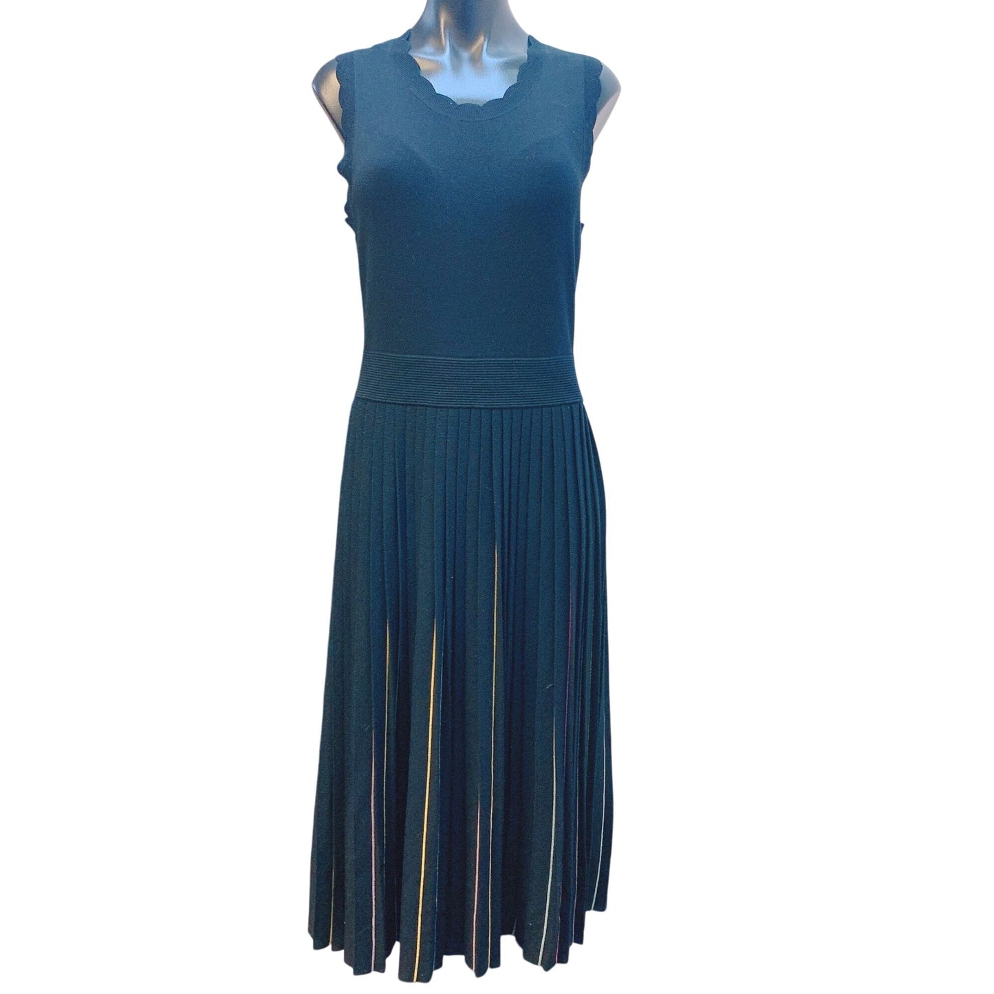 Kate Spade New York Sleeveless Black Dress Scalloped Neckline Pleated Skirt M