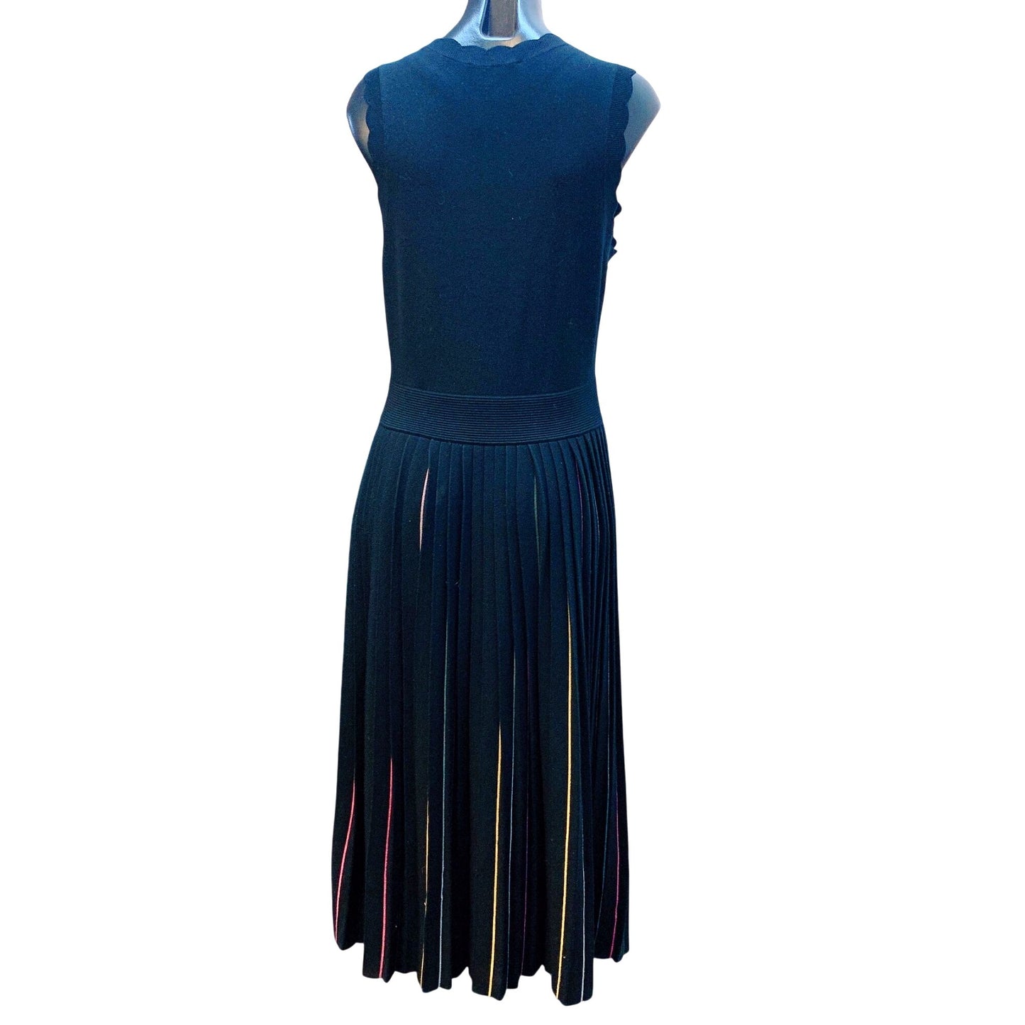 Kate Spade New York Sleeveless Black Dress Scalloped Neckline Pleated Skirt M
