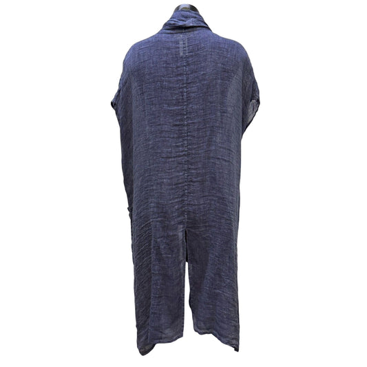 Cheyenne Blue Linen Open Front Duster With Pockets L/XL