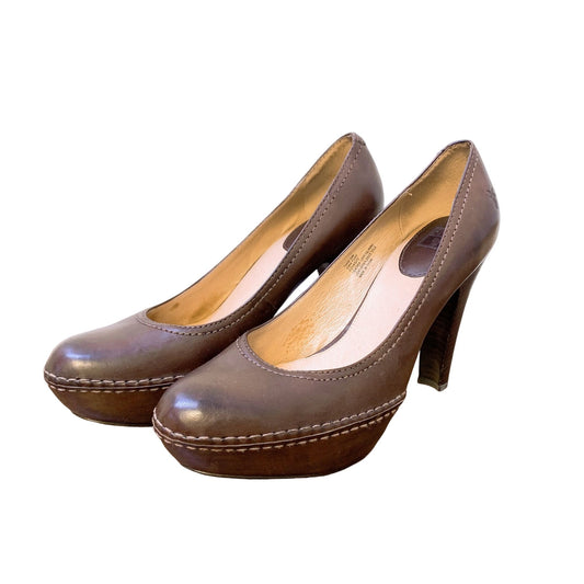 Frye Anna Leather Platform Pumps Brown 10M