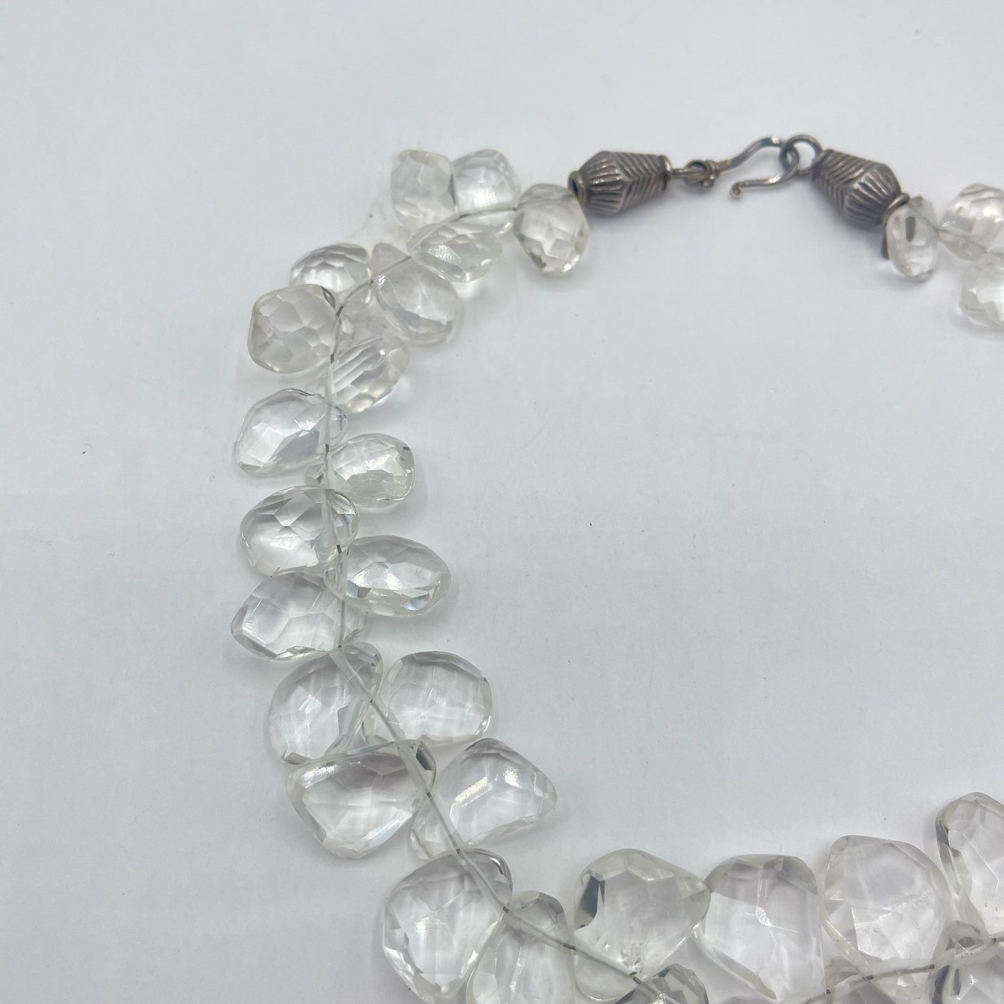 Vintage Faceted Clear Crystal Quartez Bead Necklace With Silver-Tone Clasp