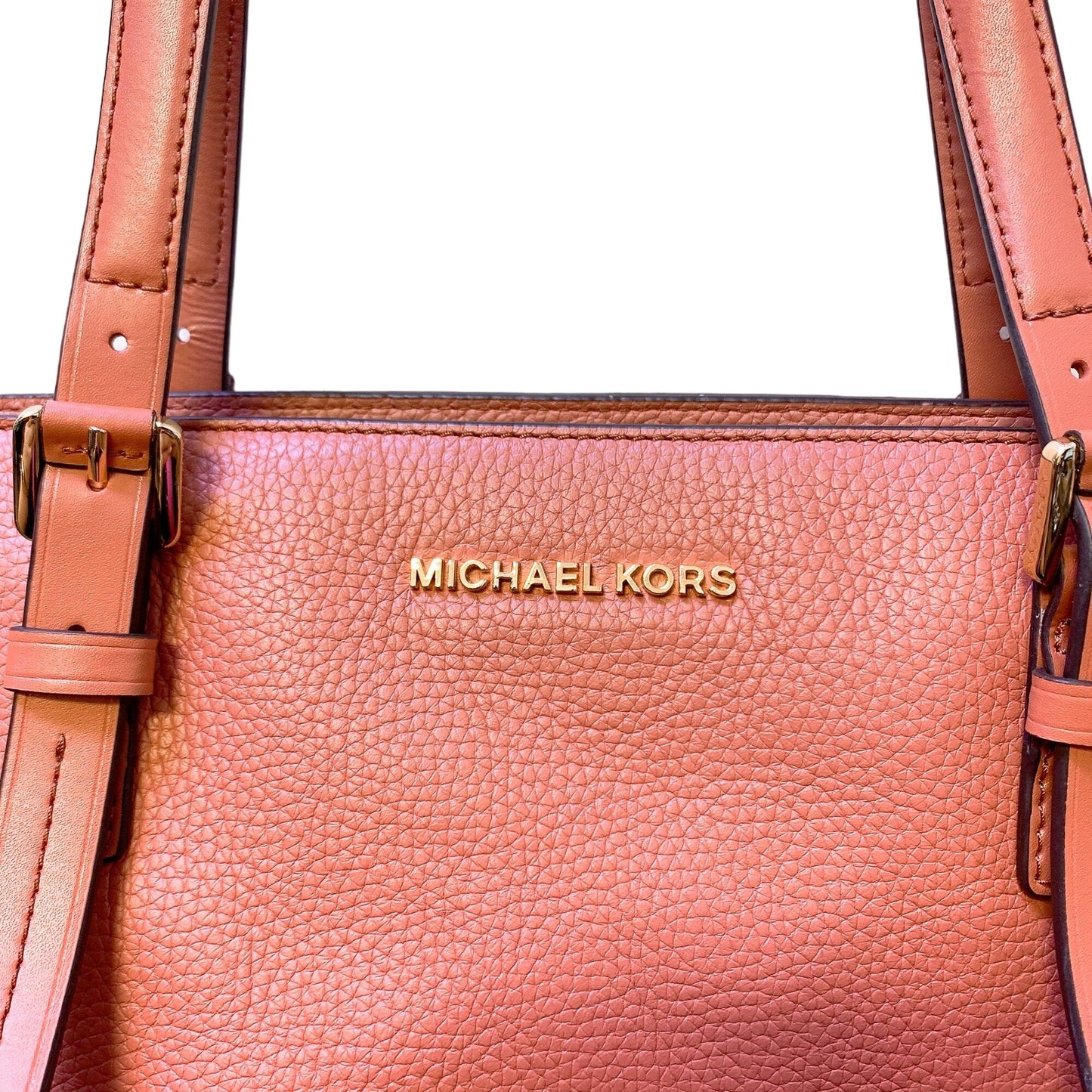 Michael Kors Large Coral Leather Tote Bag With Gold Hardware & Multiple Pockets