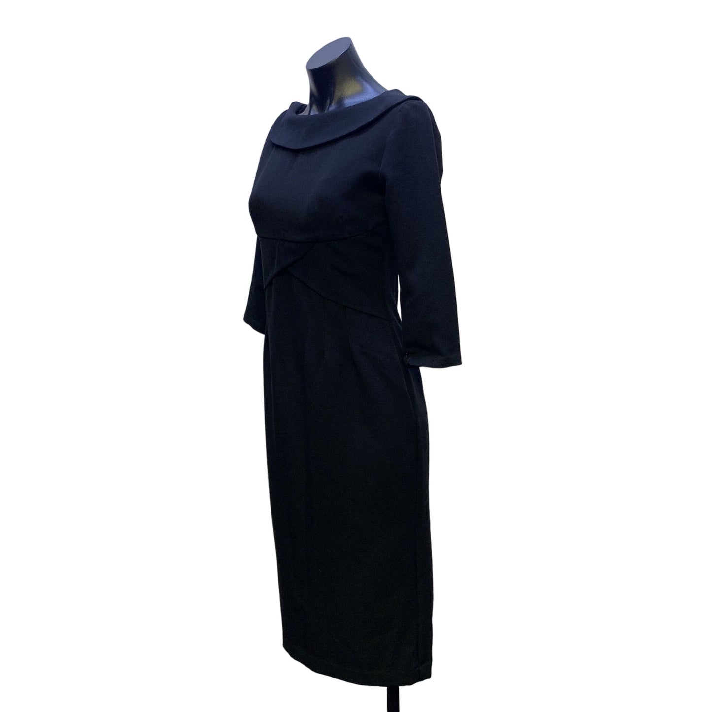 Vintage Dovima Black Long-Sleeve Dress With Draped Neckline & Sash