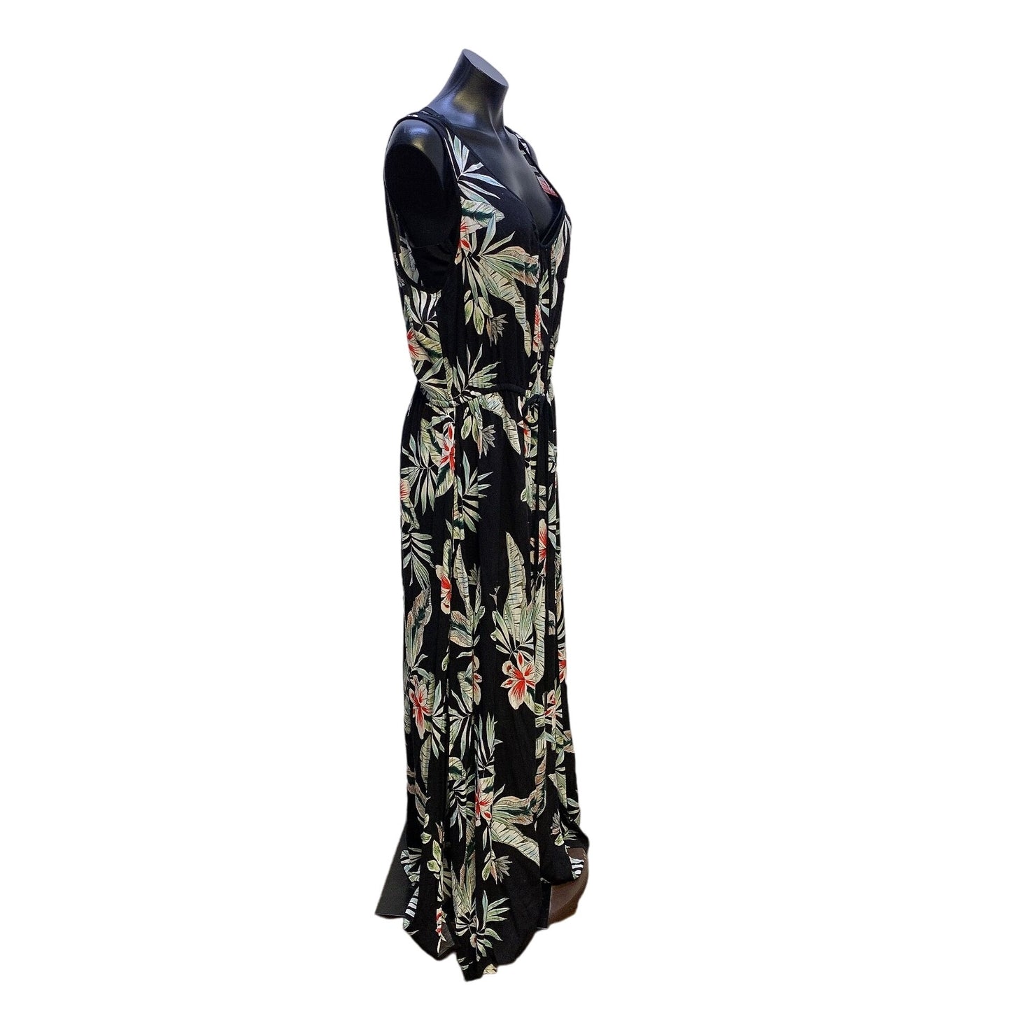 NWT City Chic Oahu Floral Tie Waist Maxi Dress Viscose Black & Red L/20