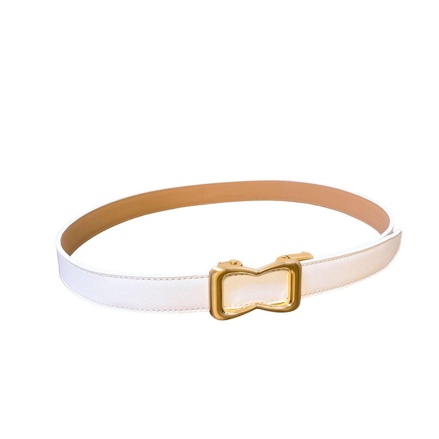 Nexbelt White Leather Belt With Gold Buckle OS