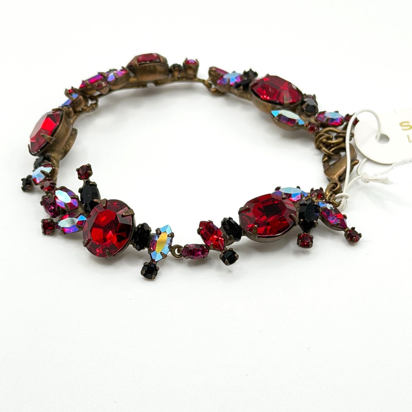 Sorrelli Classic Clover Bracelet With Red Swarovski Crystals & Antique Gold-Tone