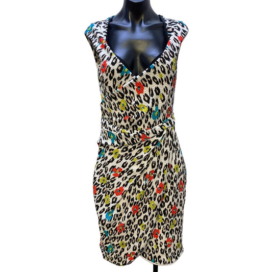 *Talbot Runhof Ruched Sleeveless Animal Print Dress Size 10