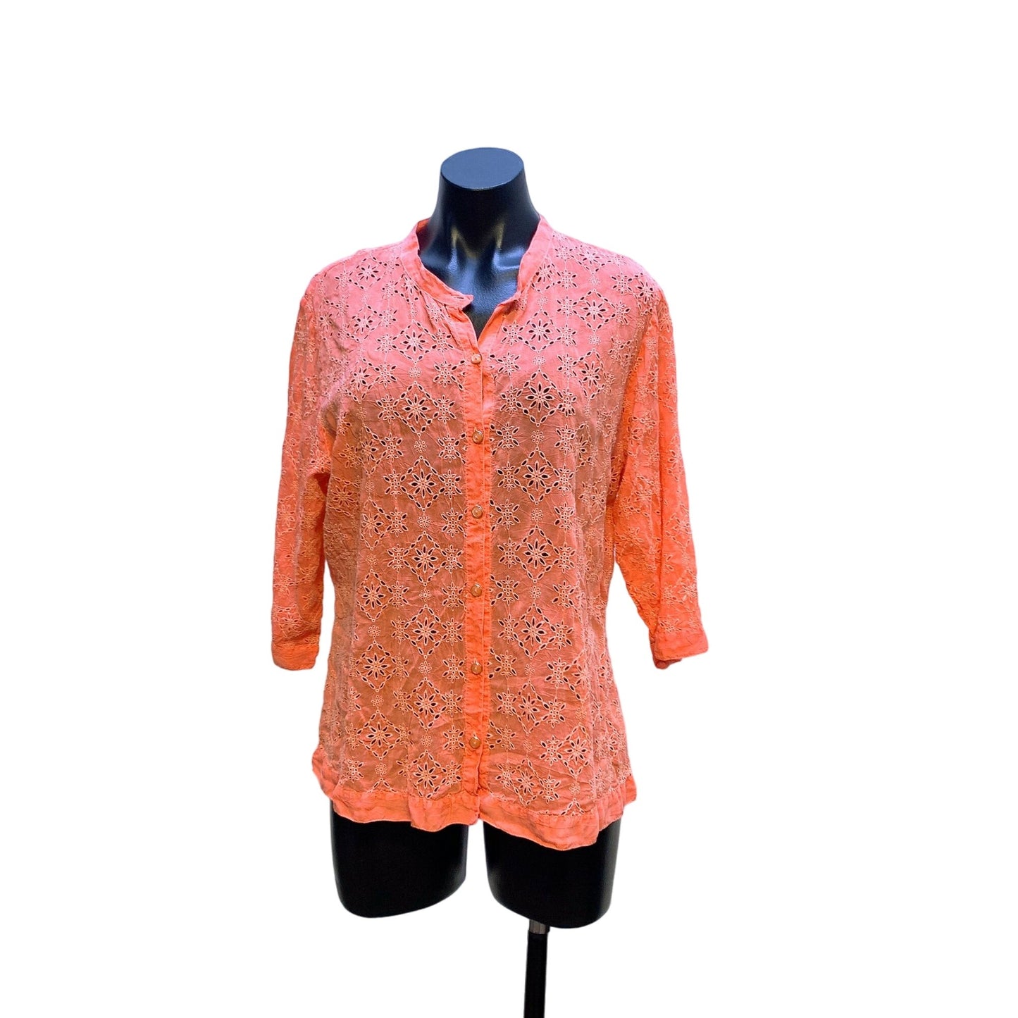 Johnny Was Button-Down Orange Lace Blouse XL