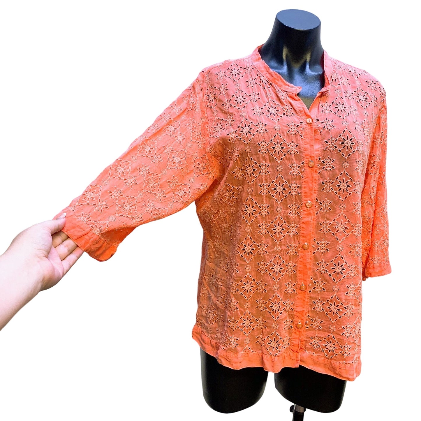 Johnny Was Button-Down Orange Lace Blouse XL