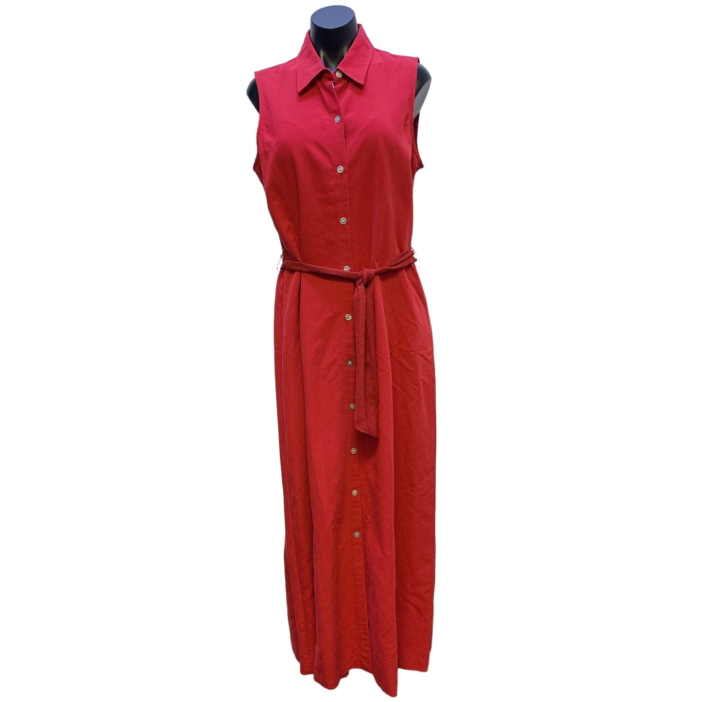 NWT Emma James Red Sleeveless Button-Down Maxi Dress With Belt Size 12