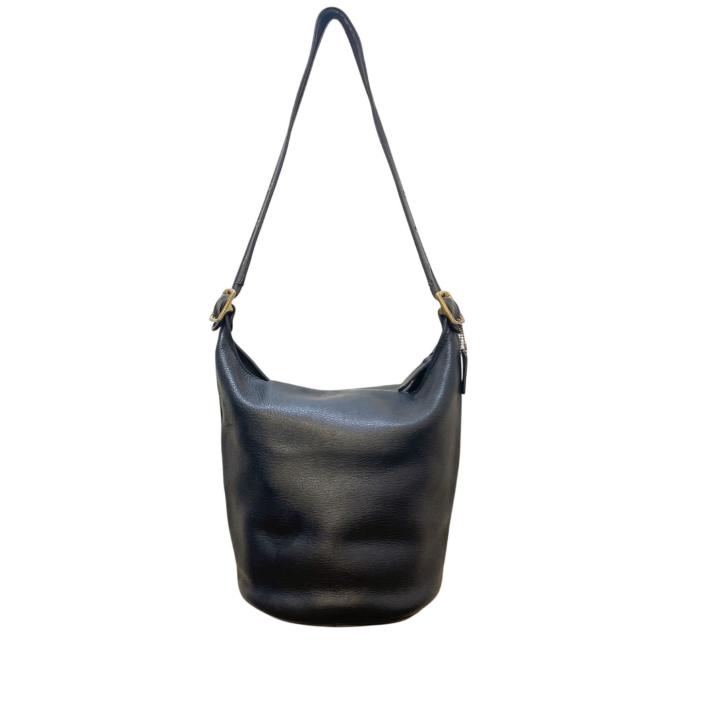 Vintage Coach Black Leather Hobo Bag With Adjustable Strap & Brass Hardware