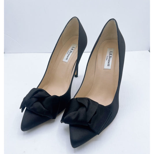 L.K. Bennett Black Satin Pump Heels With Bow Shoes Size 8 /38.5