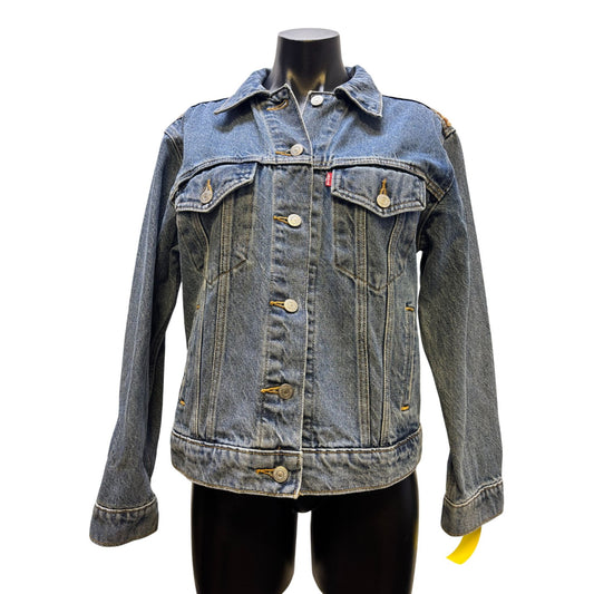 Levis Denim Jacket With Beaded Eye Design On Back & Brown Accents M