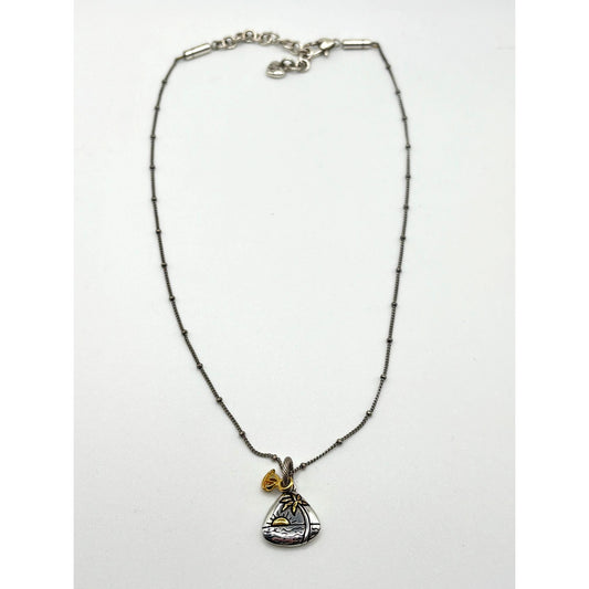 Brighton Live Life Beach Scene Charm Necklace Two-Tone Silver & Gold