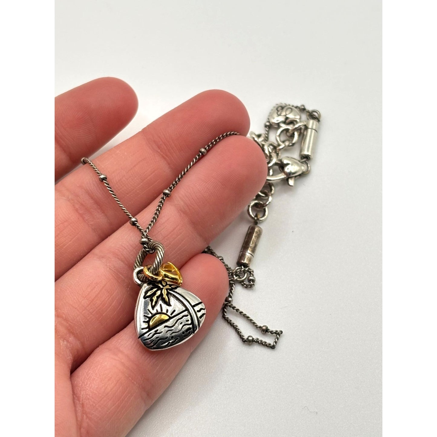 Brighton Live Life Beach Scene Charm Necklace Two-Tone Silver & Gold