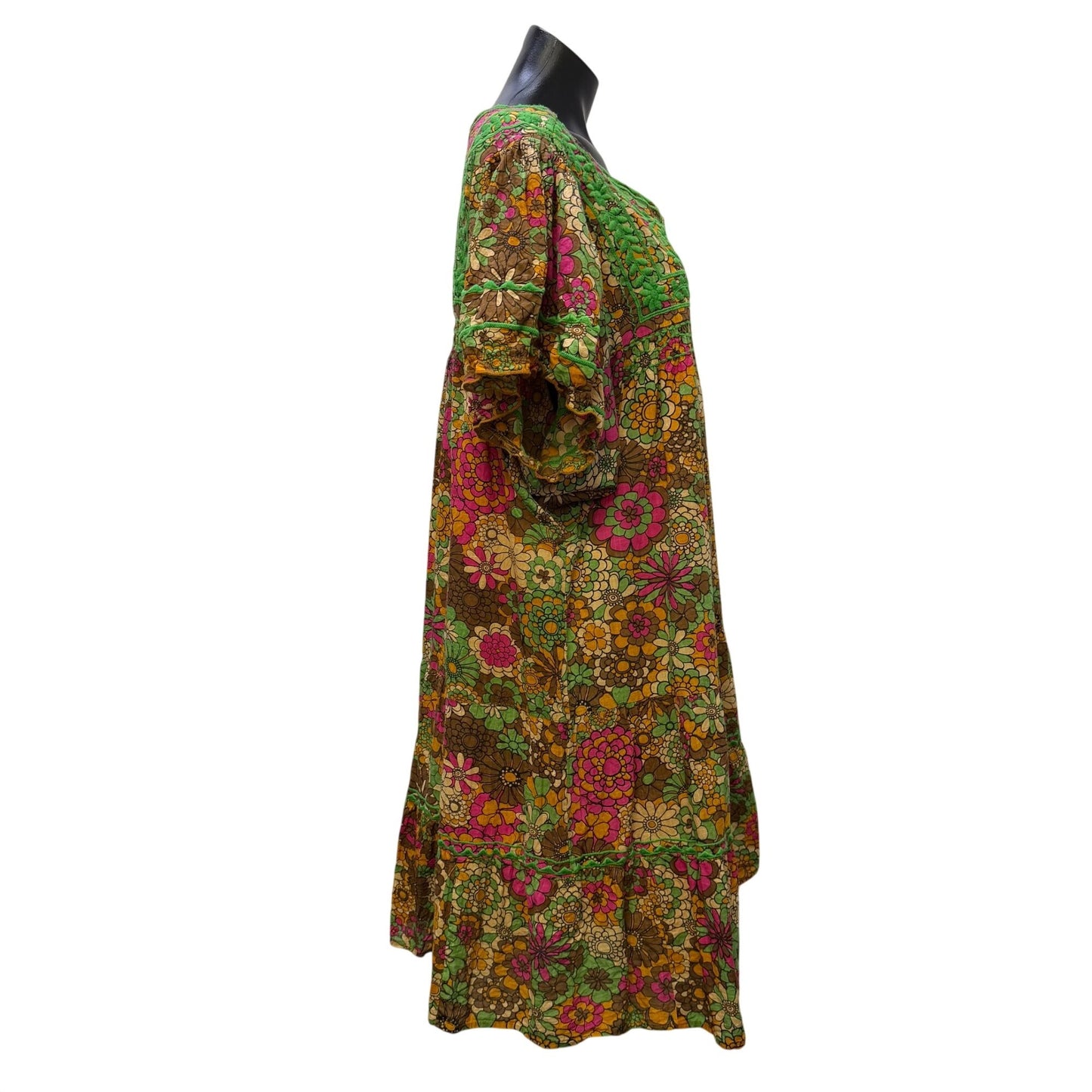 Sister Mary Floral Embroidered Boho Dress Brown Multi XL