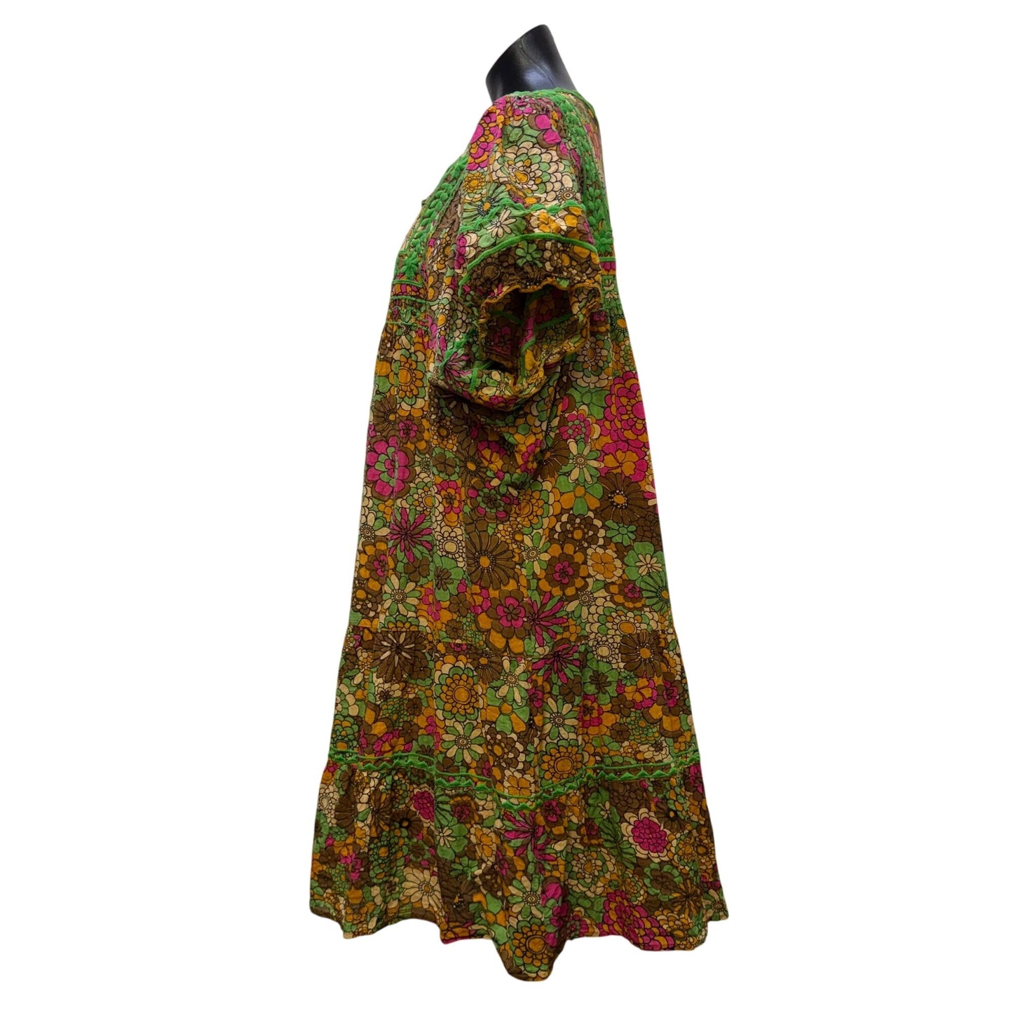 Sister Mary Floral Embroidered Boho Dress Brown Multi XL