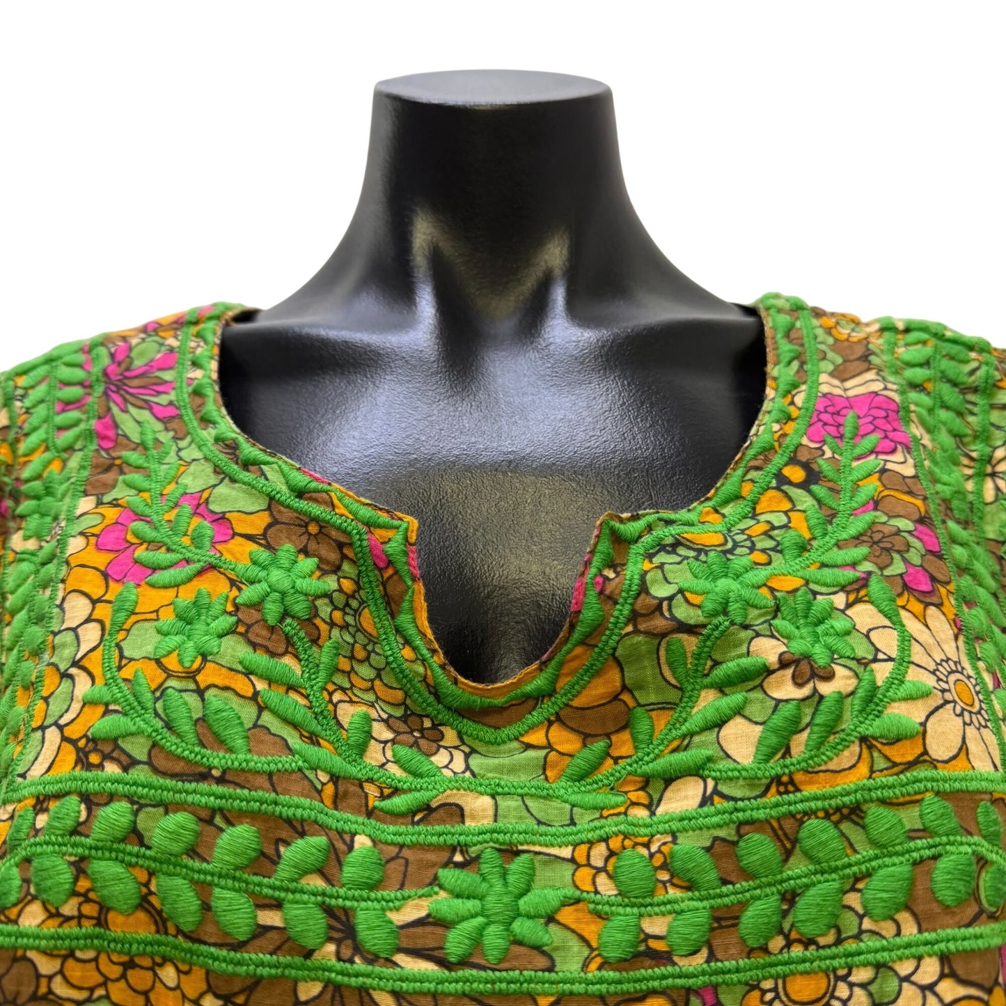 Sister Mary Floral Embroidered Boho Dress Brown Multi XL