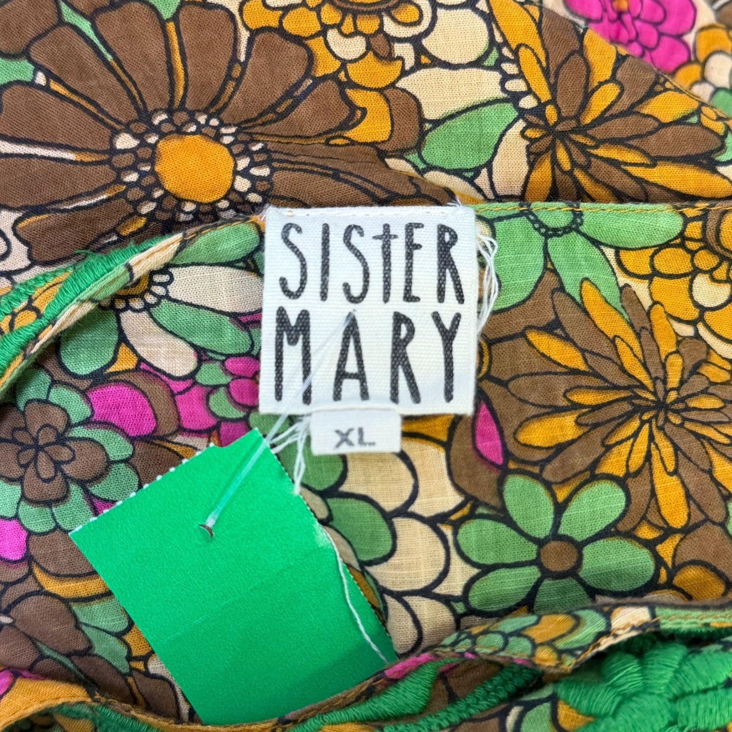 Sister Mary Floral Embroidered Boho Dress Brown Multi XL