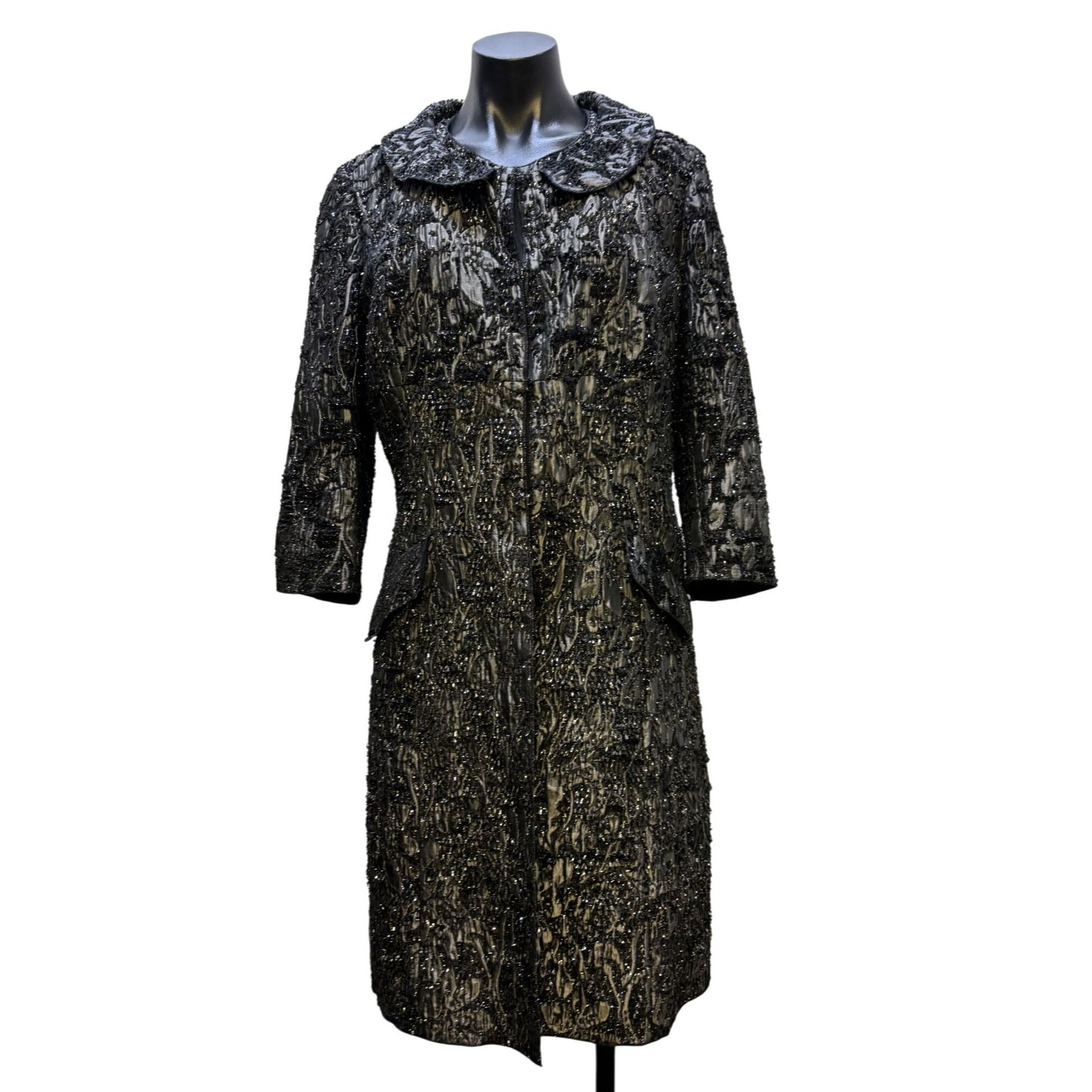 St John Couture Metallic Black Evening Coat Textured Beaded Design 10