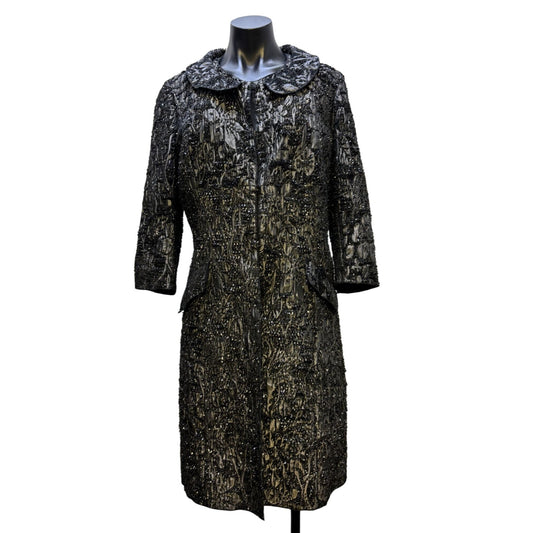 St John Couture Metallic Black Evening Coat Textured Beaded Design 10