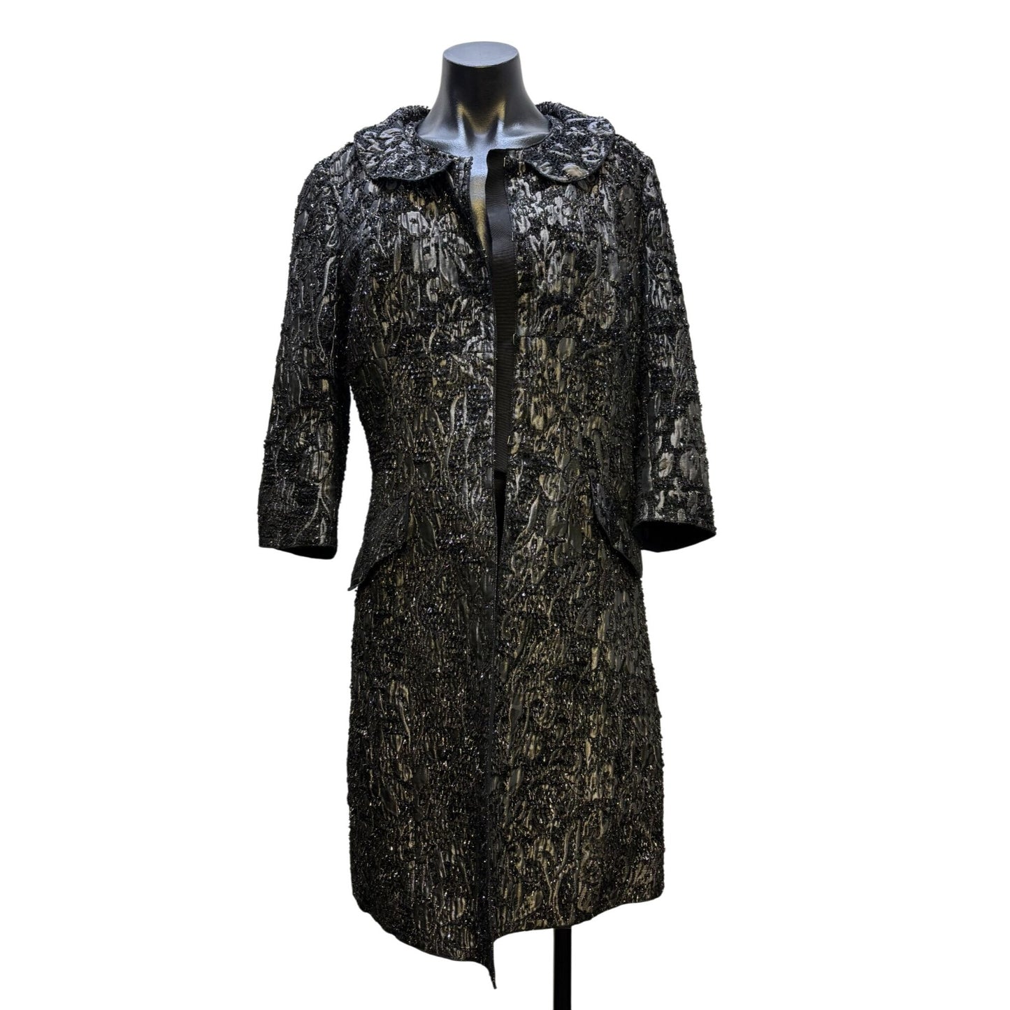 St John Couture Metallic Black Evening Coat Textured Beaded Design 10