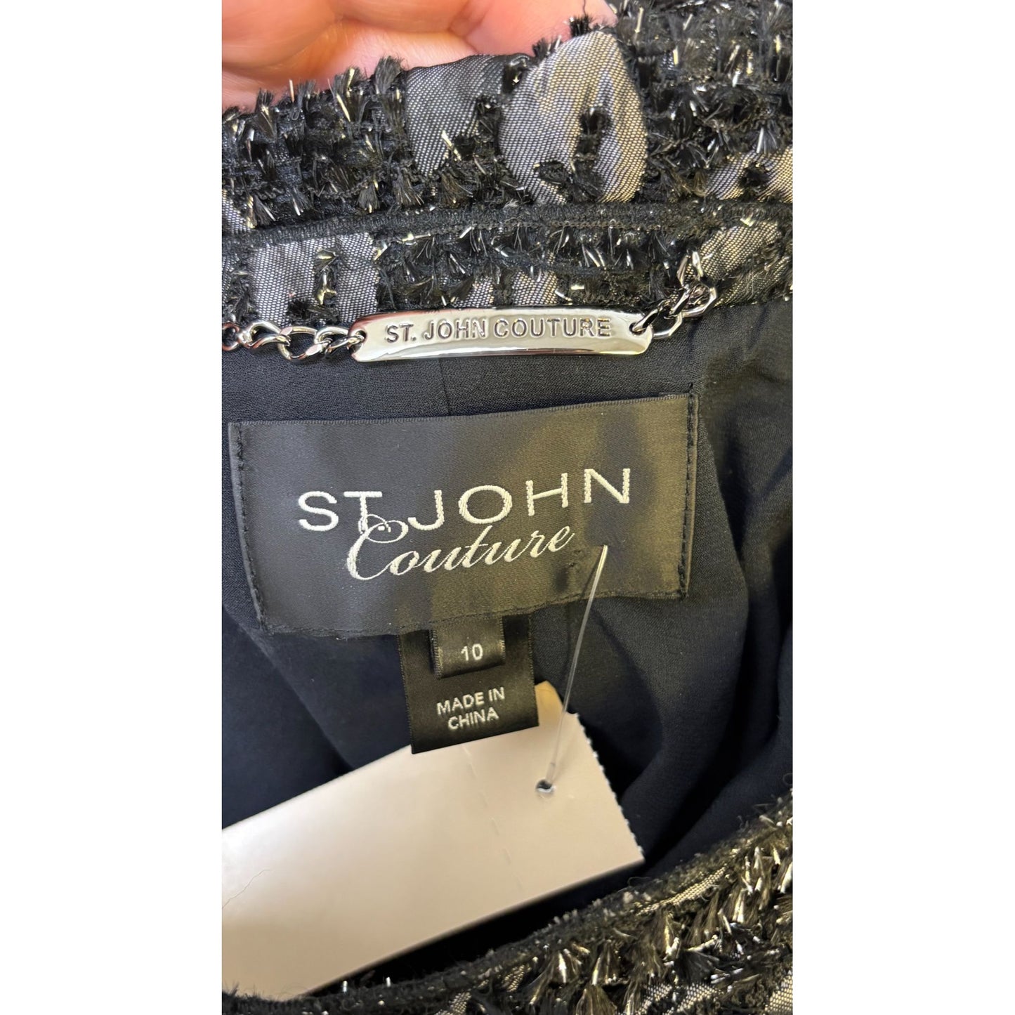 St John Couture Metallic Black Evening Coat Textured Beaded Design 10