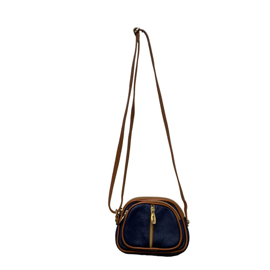 Valentina Genuine Leather Navy & Tan Crossbody Bag Small