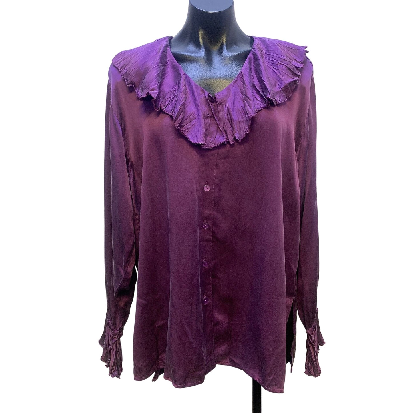 Double D Ranch Wear Purple Silk Button Blouse Size Medium